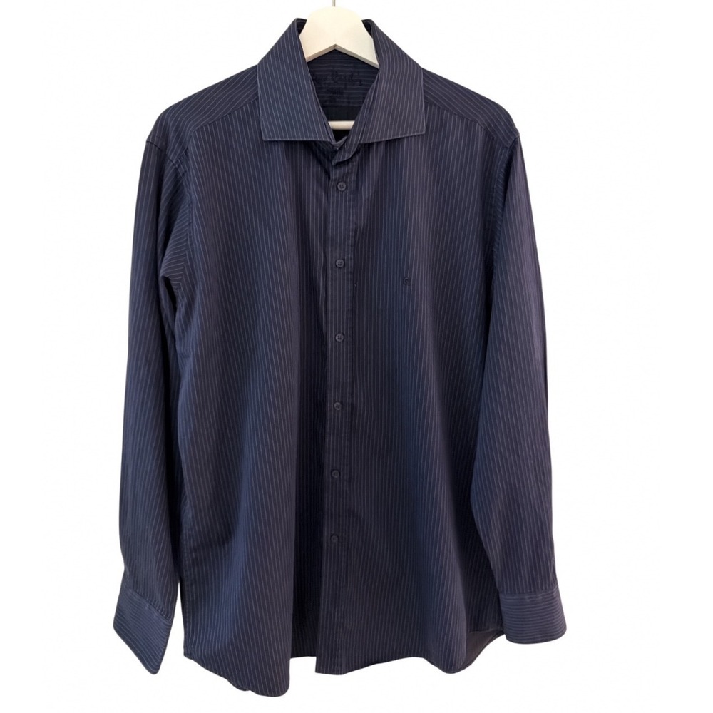 Pierre Cardin Paris Mens XL Navy Blue‎ Pinstripe 100% Cotton Button Down Shirt